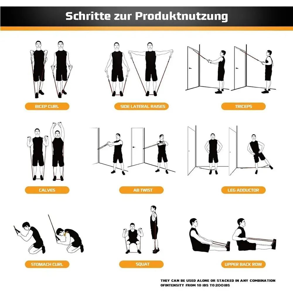 5 - Level Resistance Band Set with Handles and Door Anchor - Full Body Workout at Home or Gym - Booyes fitness