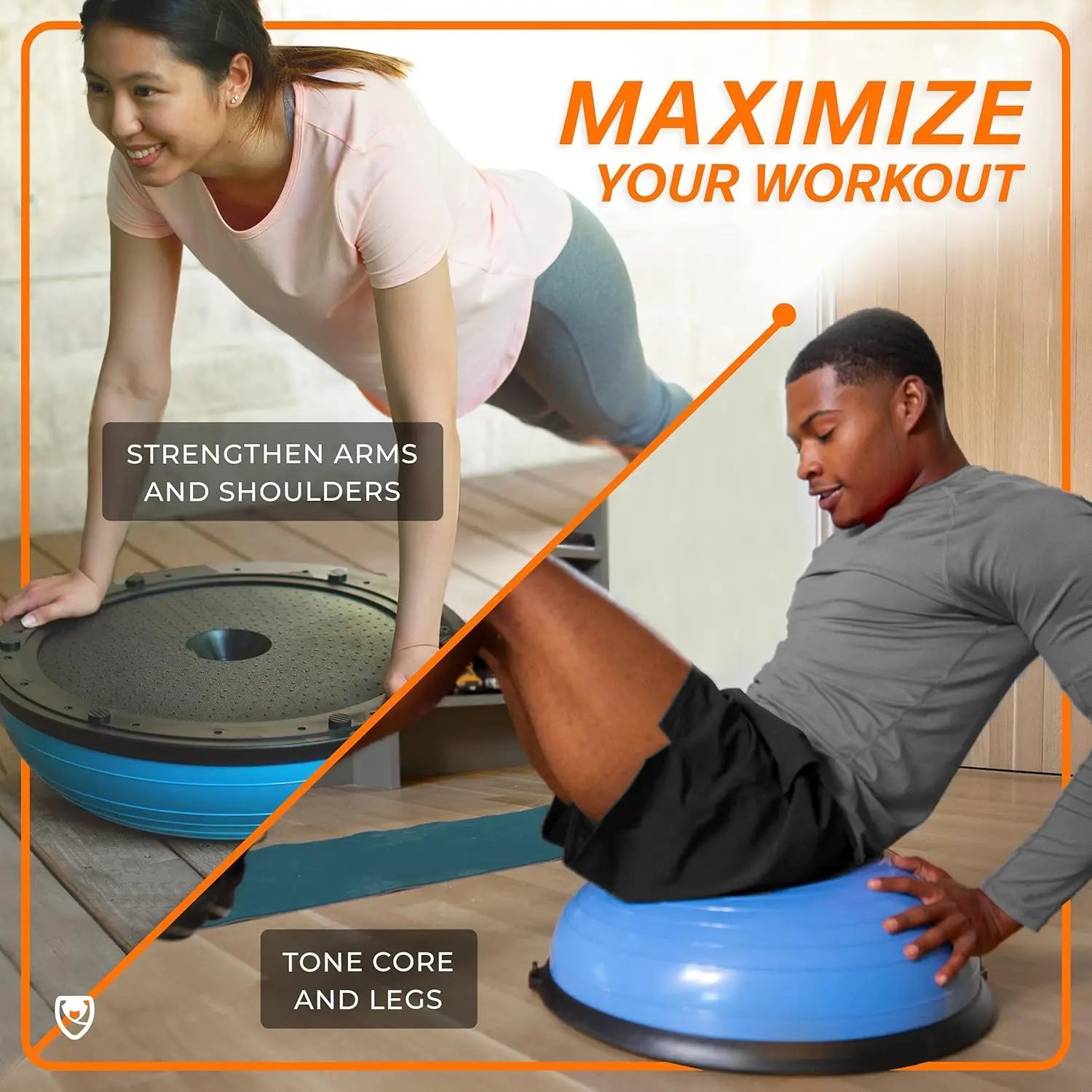 Half Balance Ball Trainer for Core Strength & Stability - with Resistance Bands - Booyes fitness